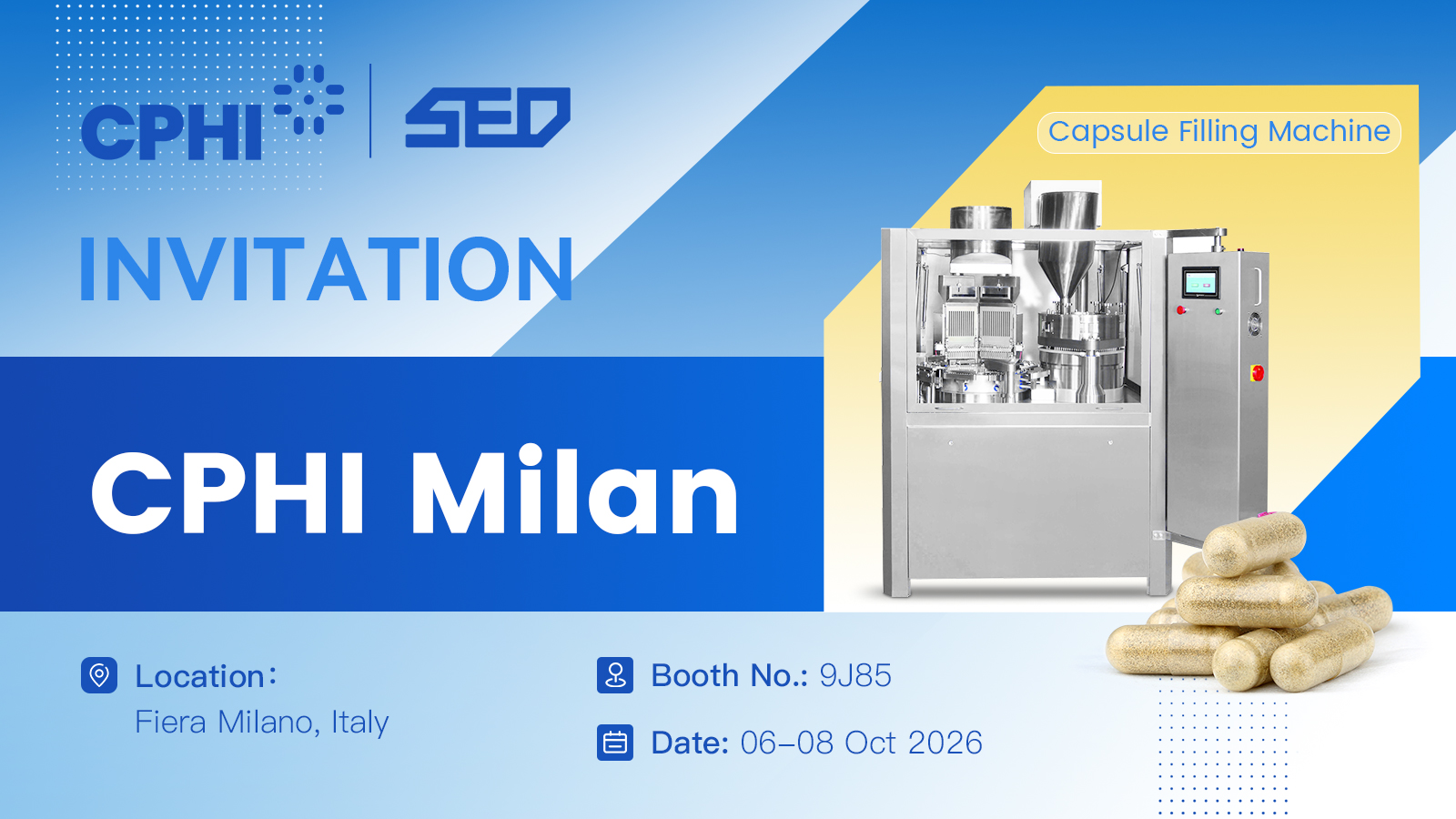CPHI Milan 2026 pharmaceutical machinery at SED Pharma Booth 9J85