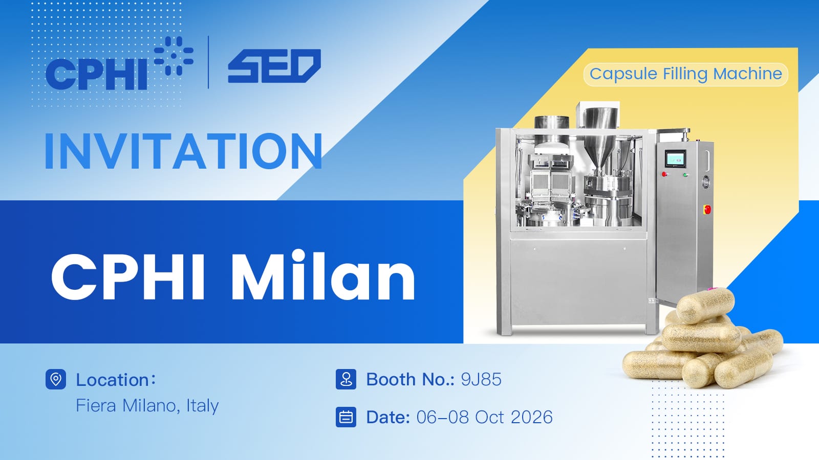 CPHI Milan 2026 pharmaceutical machinery at SED Pharma Booth 9J85