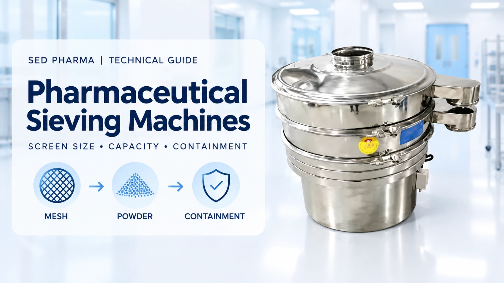 Pharmaceutical sieving machines selection guide covering screen size, capacity and containment