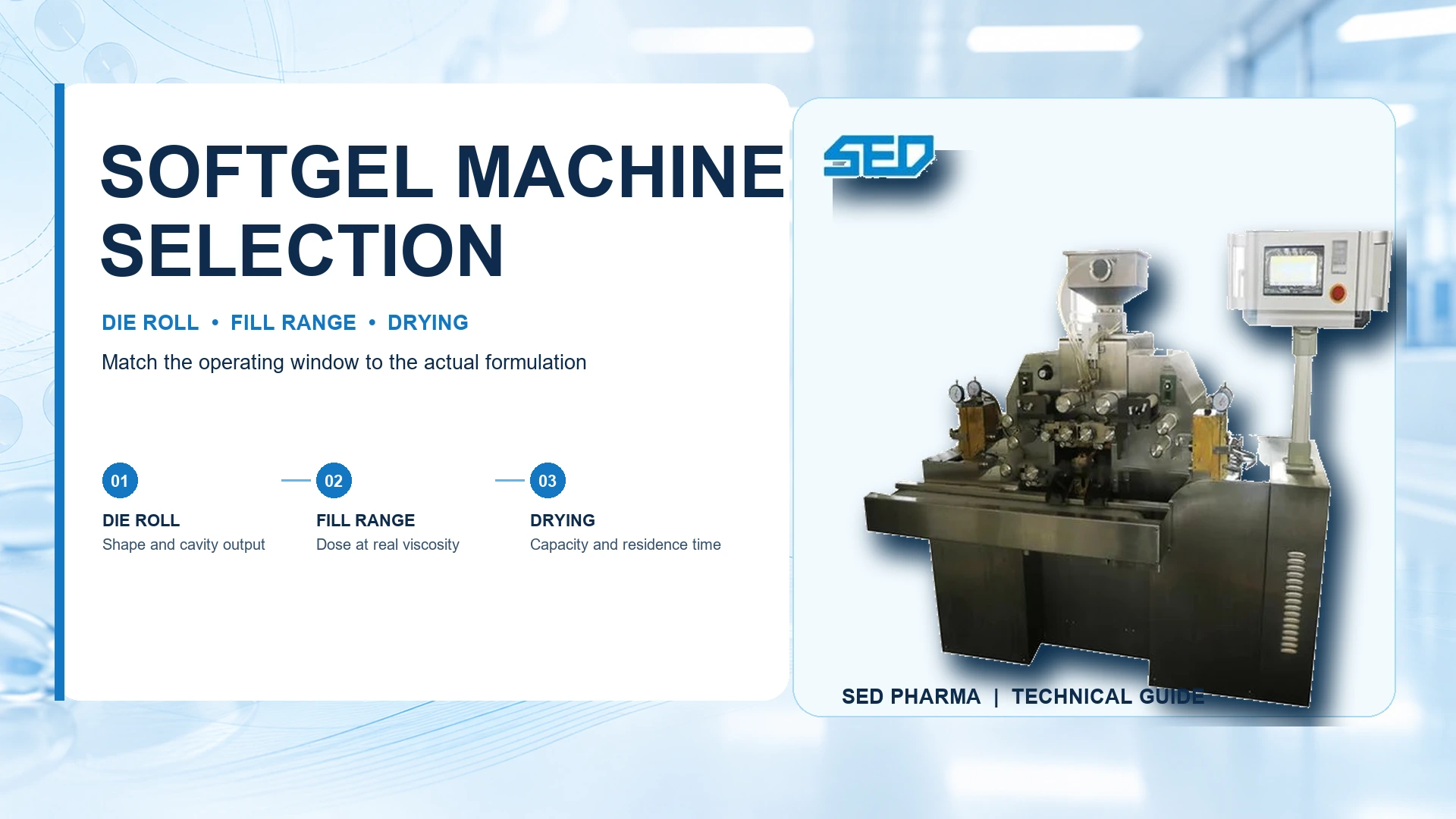 Softgel encapsulation machine selection guide covering die roll, fill range and drying capacity