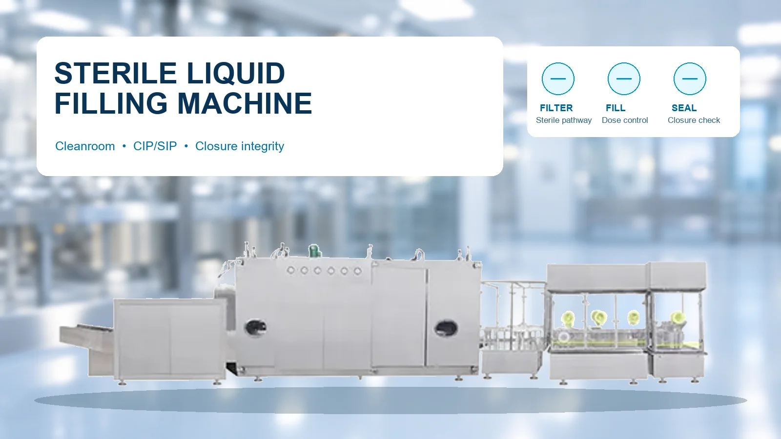 Sterile liquid filling machine guide covering cleanroom, CIP/SIP and closure integrity requirements